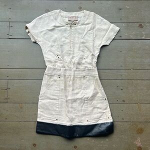 Space Style Concept Women’s Leather Short Sleeve Cream Zipper Dress size Large